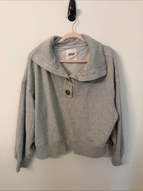 aerie Sweaters - aerie Best Button Light Gray Funnel Collar Pullover with Button